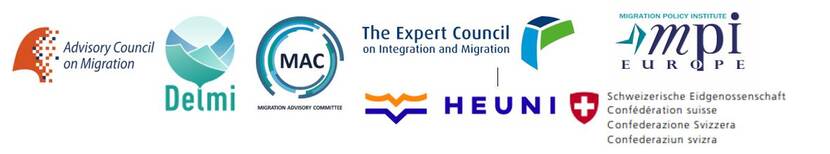 Logo's van de deelnemende Europese adviesraden op het gebied van migratie